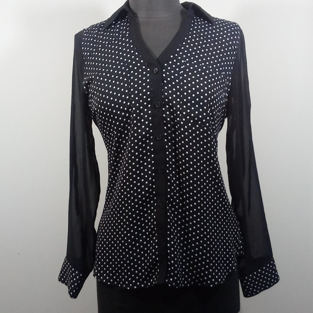 Express Sheer Black And White Button Down Shirt - image 1